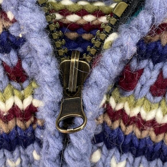 INVISIBLE WORLD Cardigan Mens Adult S Wool Chunky Nordic Striped Full Zip Blue - Picture 6 of 13